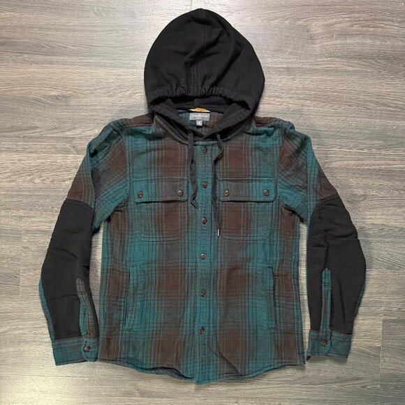 L.L. Bean Men's Signature Heritage Flannel Hooded Shirt Jacket - Green/Brown - Picture 2 of 7